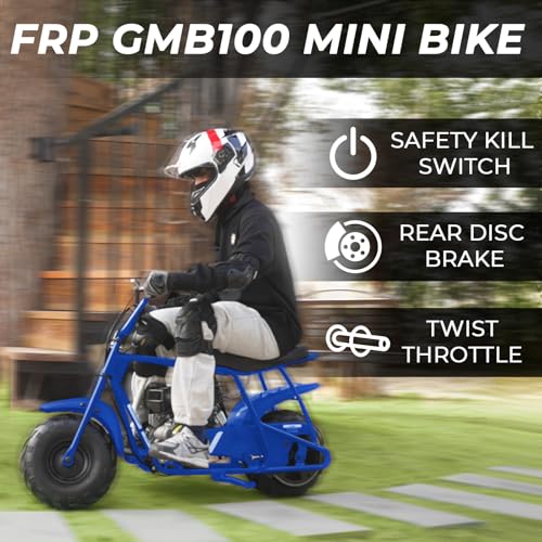 Image of FRP Mini Dirt Bike GMB100, 99 CC Gas Powered 4 Stroke 3HP, Off Road Mini Bikes for Kids and Adult, Trail Bike Up to 28 Mph, Weight Support Up to 220 LBS (Blue)