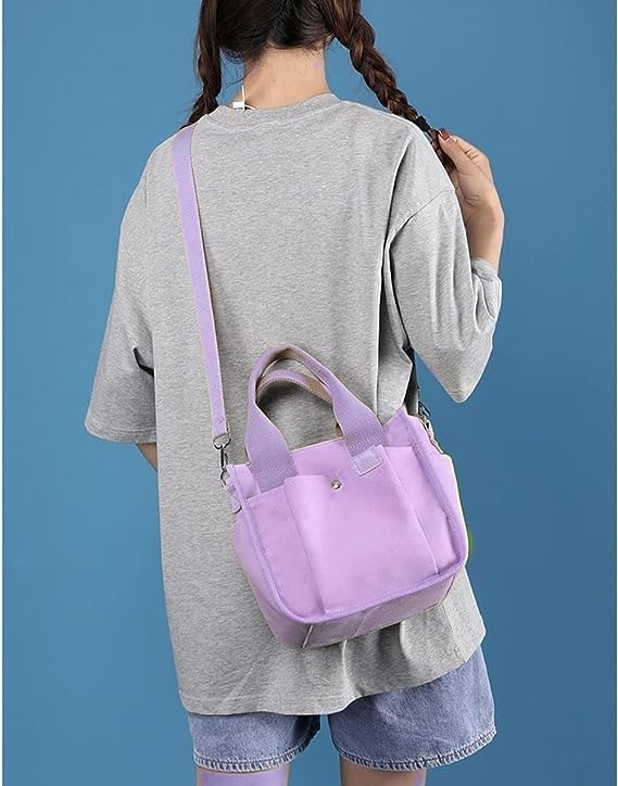 Image of Small Canvas Tote Bag with Zipper, Canvas Multi-Pocket Crossbody Bag Purse Top Handle Satchel Handbags