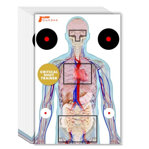 GunZee Anatomical Shooting Targets, 22' x 34' Paper Anatomy Targets for Shooting Range, Ideal for Handgun, Airsoft Pistol, Rifle, BB Gun, Pellet Gun Practice, Tactical & Self-Defense Training, 25-Pack
