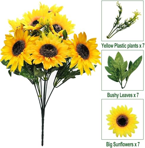 TURNMEON 28Pcs Sunflowers Artificial Flowers for Outdoors Summer Decor, 4 Pack Fake Flowers Silk Faux Sunflower Bouquet Arrangement for Vase Wedding Table Home Porch Indoor Outdoor Cemetery Decor - Image 4