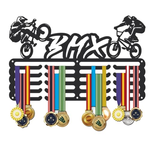 SUPERDANT Porte Medaille en Métal pour Vélo Motocross BMX Présentoir pour Médailles Rubans de Récompenses Support Mural 5 Ligne 40x25cm