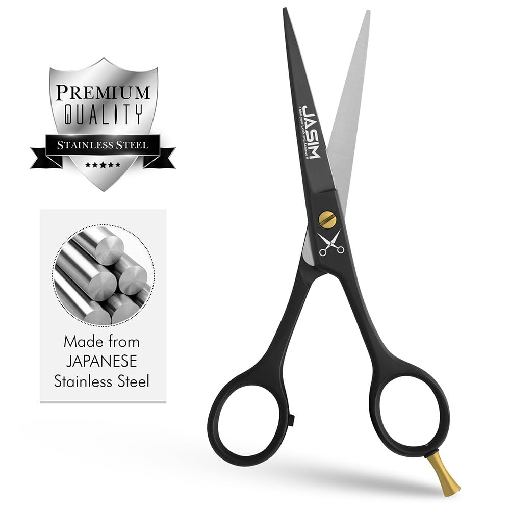 JaSiM Professional Hair Scissors - Black Hair Cutting Scissors – 6.5” Scissors to Cut Hair - Tijeras De Peluqueria Profesional - Shears for Hair Cutting (Black & Gold)