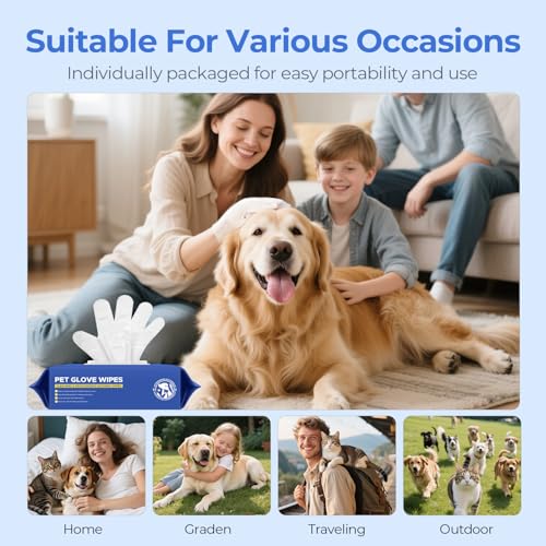 Image of Pet Cleaning Glove Wipes for Dogs & Cats, Hypoallergenic Deodorizing Disposable Bathing Wipes,No-Rinse Grooming Wipes,Perfect for Pet Dry Cleaning,Daily Care and Travel, Coconut Scent, 24 pcs