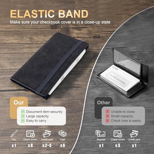 Image of CASMONAL Checkbook Covers for Personal Checkbook Holder RFID Premium Vegan Leather Checkbook Cover for Duplicate Checks