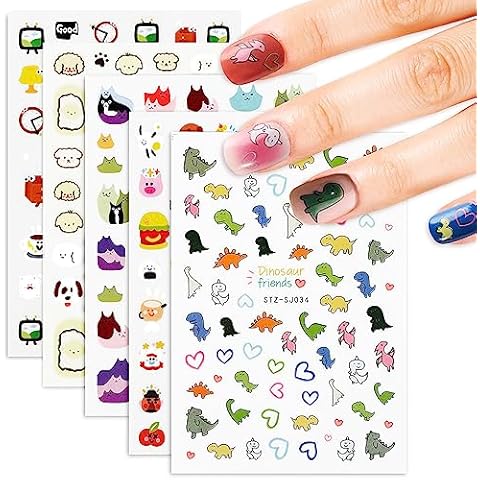 5 Sheets Cute Cartoon Animal Nail Stickers Cover