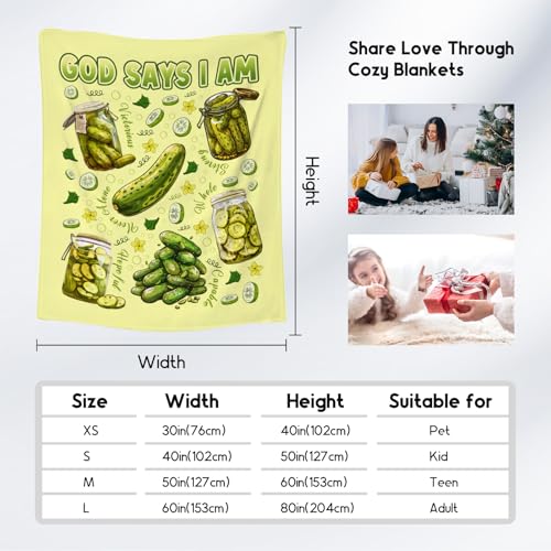 Pickle Blanket, Cozy Soft Throw Gifts for Boys Girls, 40x50 Inch Cute Flannel Blanket for Pickle Lovers, God Says I Am Throw Blankets for Couch Sofa
