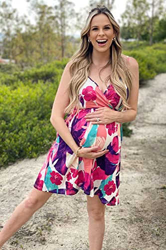 Image of STYLEWORD Womens Sundress Summer Floral Wrap V Neck Backless A-Line Casual Beach Midi Dress