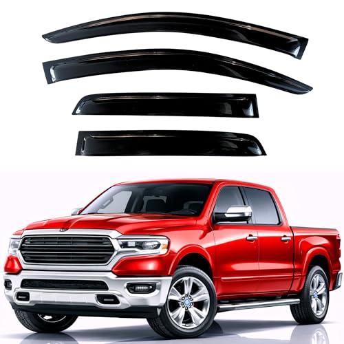Image of KPY Rain Guards Fit for 2019-2026 RAM 1500 Crew Cab (Excludes Classic Model), Out-Channel Window Visors Vent Wind Deflectors 4PC, Truck Accessories for 19-26 RAM 1500 Crew Cab (Full-Size Cabs)
