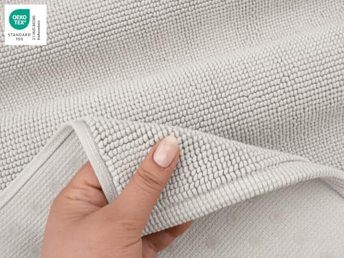 Image of American Soft Linen Bath Rug, 20 in 34 in 100% Cotton Bath Mats Rugs for Bathroom, Slip Reducer Washable Shaggy Form Area Rugs, Silver Grey Bath Rug