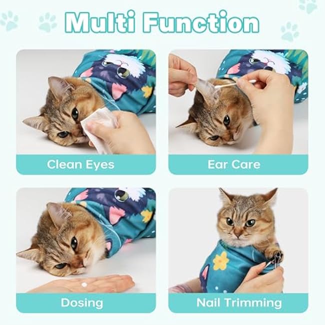Cat Grooming Wrap, Cat Wrap for Cutting Nails, Self-Adherent Fabric Wrap for Cats, Cat Burrito Wrap Anti-Scratch, Anti-Escape, Multifunctional Swaddle Wrap Pet Tool 27.5¡Á27.5-H3v5QIWO