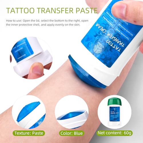 ATOMUS Tattoo Transfer Gel Paste Kit 60g Cream 5pcs Upgraded Transfer Paper and 3mm Practice Skin Tattoo Supplies Accessories - Image 4