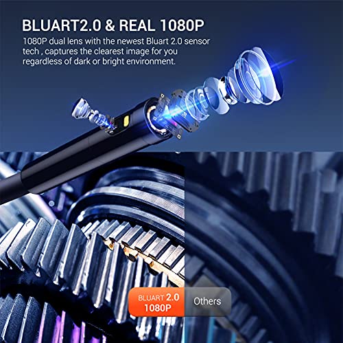 Image of DEPSTECH Dual Lens Industrial Endoscope, 1080P Digital Borescope Inspection Camera, 7.9mm IP67 Waterproof, Sewer Camera with 4.3 inch LCD Screen, 7 LED Lights, 16.5FT Semi-Rigid Cable, 32GB Card - Orange