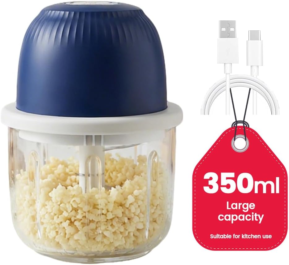 Electric Garlic Chopper, Portable Mini Food Processor, Upgrade Cordless Chopper for Home Cooking, Rechargeable Onion Chopper for Kitchen Users (1 * Blue)