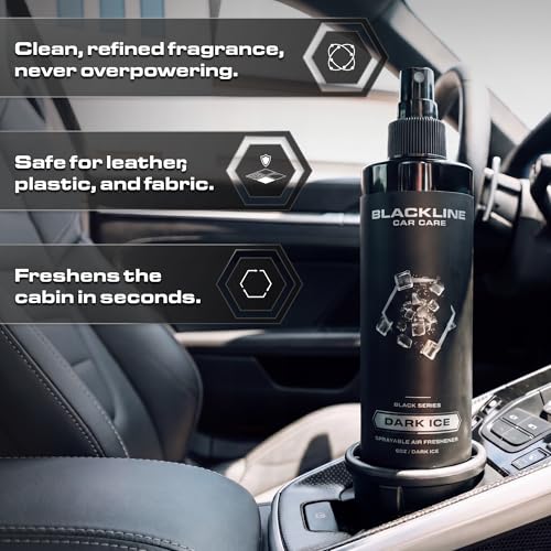 Image of Blackline Car Care - Dark Ice Car Air Freshener Spray, Long-Lasting, Premium Odor Eliminator for Cars, Trucks, RVs, SUV, or Home Use - 8 fl OZ - Air Freshener - Dark Ice Spray