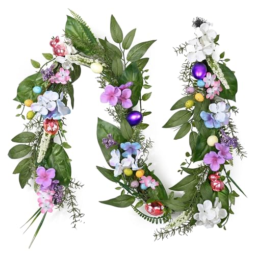 DecorbyHannah Easter Garland for Mantle, 6 ft Artificial Easter Decorations