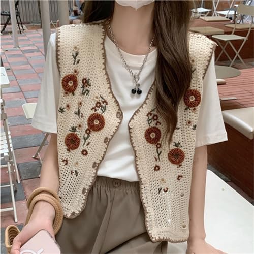 Womens Floral Print Sweater Vest Sleeveless V Neck Vintage Button Front Cardigan Crochet Crop Knit Vest Top3