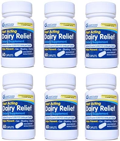 Guardian Dairy Relief Fast Acting Caplets, 9000 FCC, Lactose Intolerance Pills, Lactase Enzyme (360CT (Bottles))