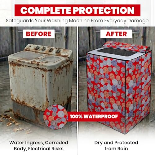 Image of DREAM CARE Waterproof & Dustproof Washing Machine Cover Top Load & Semi Automatic Suitable for 7 kg, 7.2 kg, 7.5 kg (83 x 95 x 51 cms)