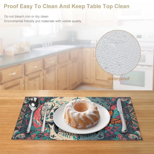 Set de table lavable en vinyle tissé squelette résistant à la chaleur pour dîner