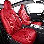 Huidasource Tesla Model 3 Model Y Seat Covers, 2pcs Front Tesla Car Seat Covers, Waterproof Leather Seat Cushion Protector Fit for Tesla Model 3/Y 2017-2022 (2pcs Front Pair/Red)