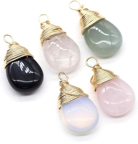 LHJ Collar envuelto en alambre con colgante de aventurina verde de piedra natural, 5 piezas para hacer joyas de bricolaje