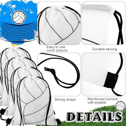 12 Pcs 12 In Volleyball Drawstring Backpack Bag Goodie Snack Gift Bags Sports Party Favors String Backpack Bulk(White)4