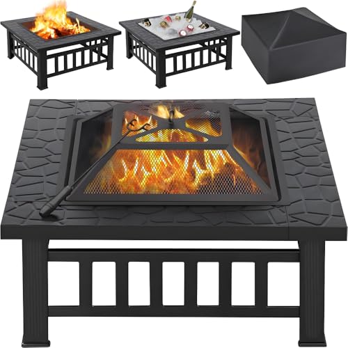 Yaheetech Brasero Exterior Jardin Grande 3 en 1 Chimeneas de Leña para Terraza Estufa al Aire Libre para Camping Cuenco para Hogueras 81x 81x 50cm