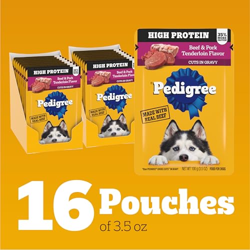 Image of Pedigree High Protein Wet Dog Food Pouch, Beef & Pork, 3.5 oz, 16 Count