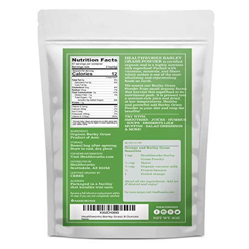 image for Healthworks Barley Grass Powder (8 Ounces) | Organic & Raw | All-Natur