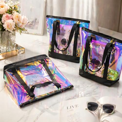 Image of Silkfly Clear Tote Bags Bulk, PVC Shoulder Handbag, Security Approved See Through Bag with Zipper Closure for Work