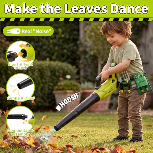 Image of Pandapop Kids Gardening Tools Set, 2 In 1 Kids Leaf Blower & Toy Weed Wacker with Sounds & Lights, Kid Tool Set with Belt & Gloves, Outdoor Play Toy Tools, Christmas Birthday Gifts for Boys 3 4 5 6 7+