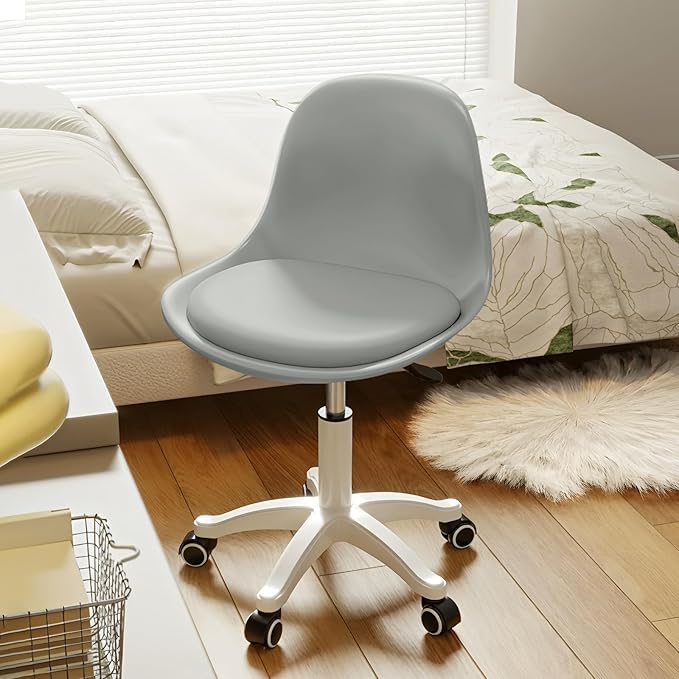 Silla de Oficina para el Hogar - Silla de Maquillaje Sin Brazos con CojÃn Acolchado Suave, Silla Giratoria de Escritorio de 360°, Adecuada para Dormitorio y Estudio