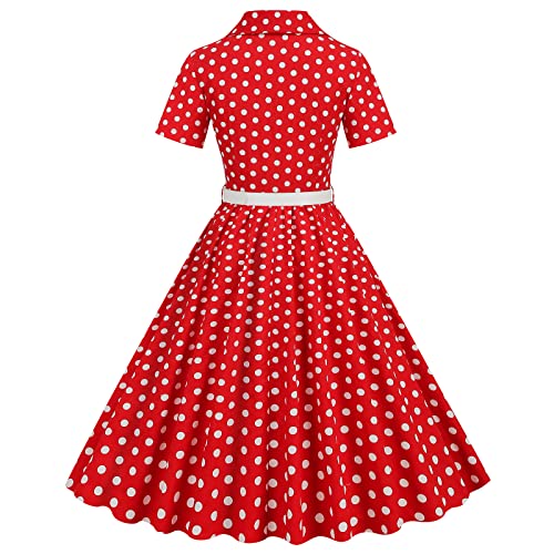 Image of 1950s Dresses for Women Vintage Rockabilly Retro Short Sleeve Tie Midi Dress Cocktail Party Evening Prom Gown