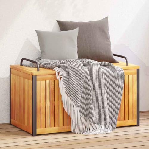 Genérico Baúl de Cojines de jardín Acacia Maciza y Acero 85x45x45/53 cm, Cajas de almacenaje para Exteriores Marrón,367608