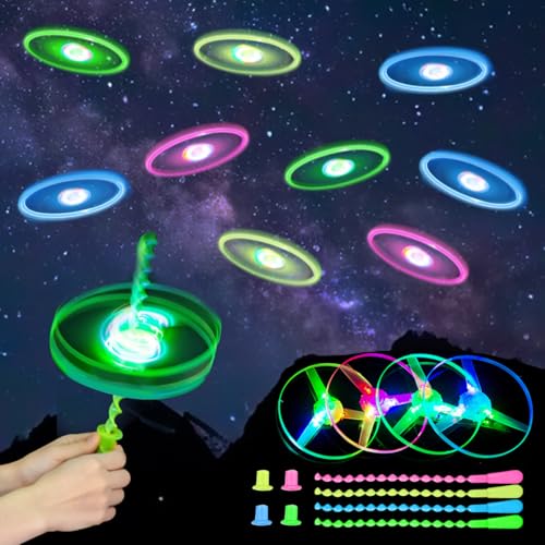 12 Piezas Helicóptero Vuelo Juguete, Juguetes Voladores Iluminados, Disco Volador de Juguete, Juguetes Voladores para Aire Libre como Regalos Cumpleaños para Niños