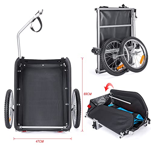 CXWXC Fahrradanhänger mit Stoßdämpfer - Großer Laderaum bis 120L, Tragkraft 40KG, Klappbarer Lastenanhänger mit Abdeckplane und Sicherheitsfahne - Perfekt für den täglichen Transport