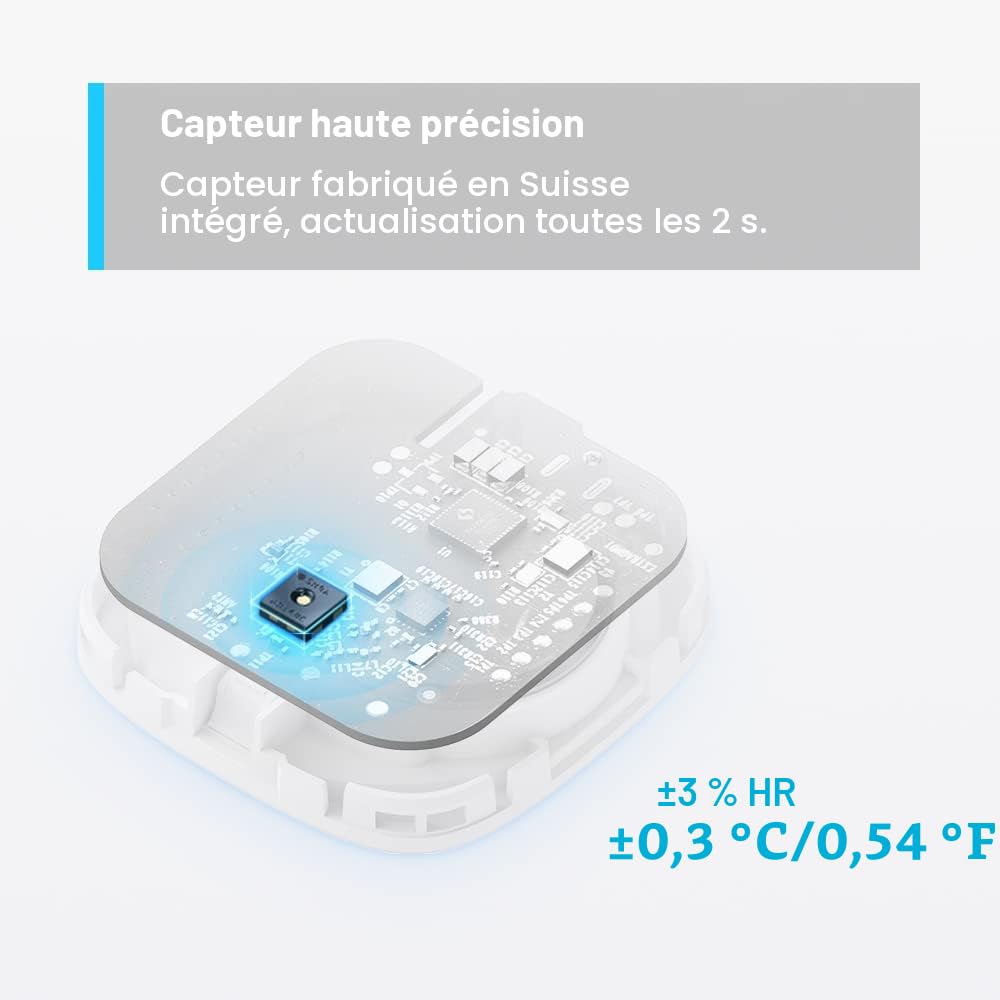 Tapo Hygromètre intelligent, thermomètre et hygromètre, stockage de données gratuit, notifications en temps réel, batterie incluse, fonctionne avec Alexa et Google Home, concentrateur Tapo requis