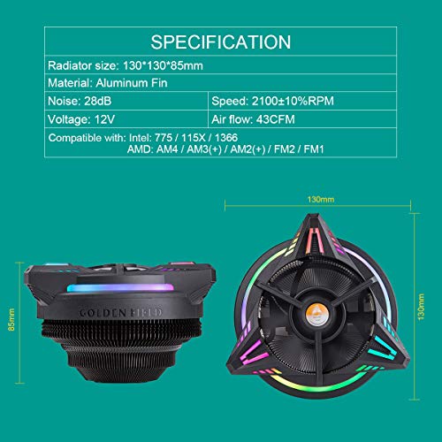 GOLDEN FIELD Triceratops RGB Ventole per CPU, Dissipatore ad Aria PC,dissipatori per processori Radiatore per Intel & AMD