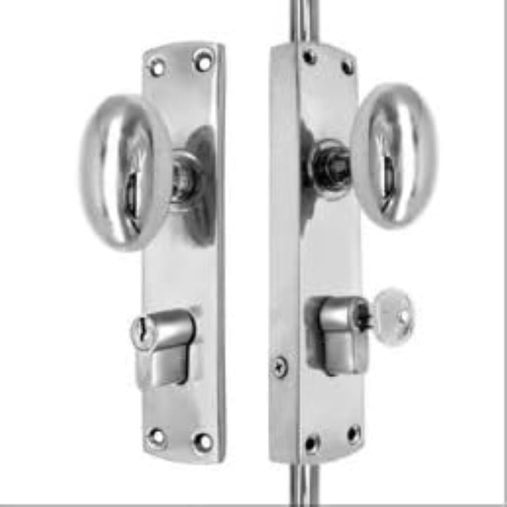 EuroArt Lock Box for Oval Knob Locking Espagnolette Bolt Durable Metal Housing for Secure Installation Fixings Included (Polished Chrome)