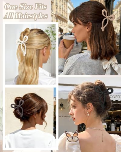 Image of Bakefy- 2 Pcs Bow Hair Claw Clips for Women & Girls, Elegant Ribbon Bow Hair Clutcher Set, Strong Hold Non-Slip Large Claw Clips, Cute Korean Hair Accessories for Thick, Thin, Long & Short Hair