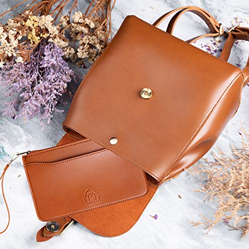 SUNLIGHT LEAVES Simple Vegan Leather Flap 3 Way Convertible Backpack For Women Classic Vintage Faux Leather Fashion Daypack (Light Brown)