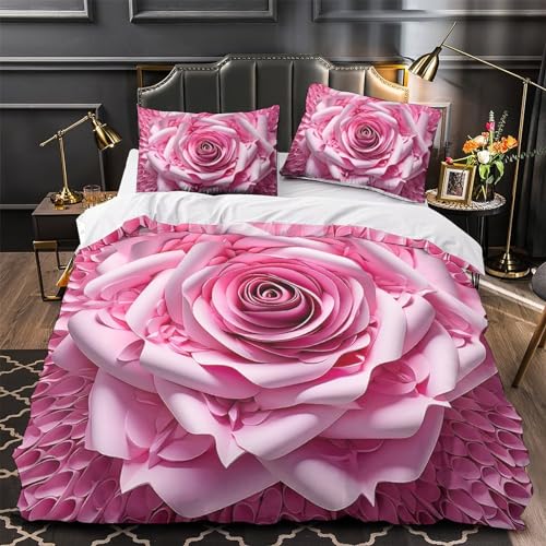 Parure de lit 3 pièces housse de couette 200x200 cm fermeture éclair fleurs roses - 4