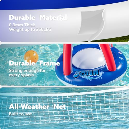 Image of JOYIN Inflatable Pool Float Set Volleyball Net & Basketball Hoops, Balls Included for Kids and Adults Swimming Game Toy, Summer Floaties, Volleyball Court |Basketball,L-Red