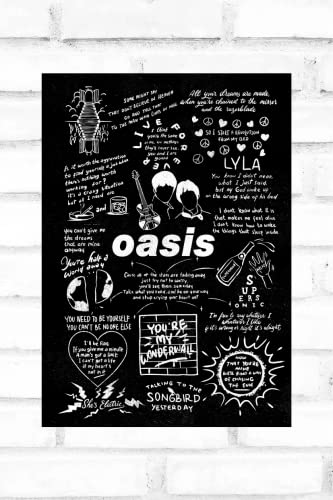 Hewson Oasis Doodle Lyric Poster – Oasis Artwork Gift for Fan – A4, pizarra negra