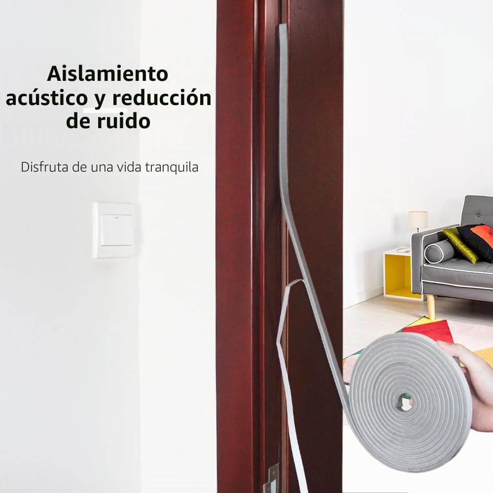 Cinta de Sellado Autoadhesiva, Espuma de Sellado Gris, 25 mm(W) x 10mm(T), Cinta de Espuma de Puerta de Ventana, Resistente a la intemperie, Anticolisión, Insonorización, longitud total 5m