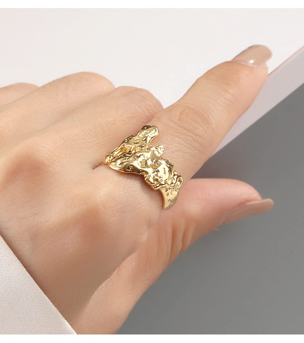 HGJH Anello in Argento Sterling 925,Anelli Regolabili per Le Donne d'oro Modello Martellato 925 Anelli di Eternità Irregolarità FEDI Nuziali Anelli di Promessa per Ragazze Signore