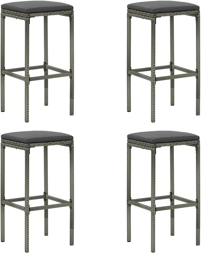 5 Piece Patio Bar Set,All Weather Wicker Furniture,Bistro Set for Bar, Pub, Garden, Backyard, Patio,Indoor Outdoor Furniture,with Cushions Poly Rattan Gray