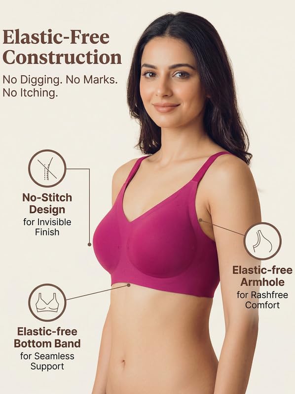 Image of Tweens Cotton Padded Bonded Bra for Women | Full Coverage Wire-Free Bra | Seamless No-Dig Comfort | Breathable Cotton | Elastic-Free Bottom Band & Side Wings | Pack of 1|