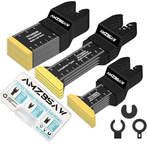 AMZBSAW 22PCS Titanium Oscillating Multitool Blades Metal Cutting, Universal Saw Blades for Metal Nails Hard Material and Wood Plastic, Multi Tool Blades Kits Fit Dewalt Bosch Milwaukee Ryobi -  AMZBSAW INC, DTJP0004