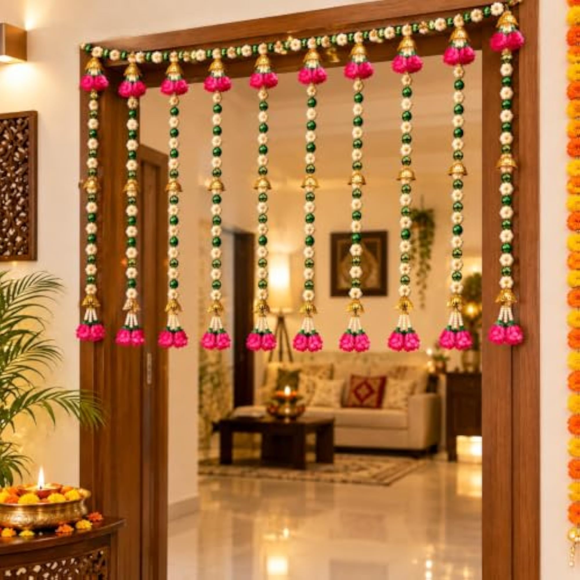 Traditional Green Beaded Door Hanging Toran